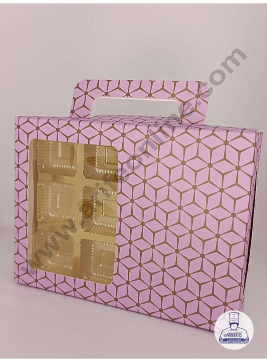 12 Cavity 3D Cube Print Chocolate Box with Cavity, Clear Window & Handle ( 10 Piece Pack ) - Pastel Purple (MOQ 12 PACK) (AED)