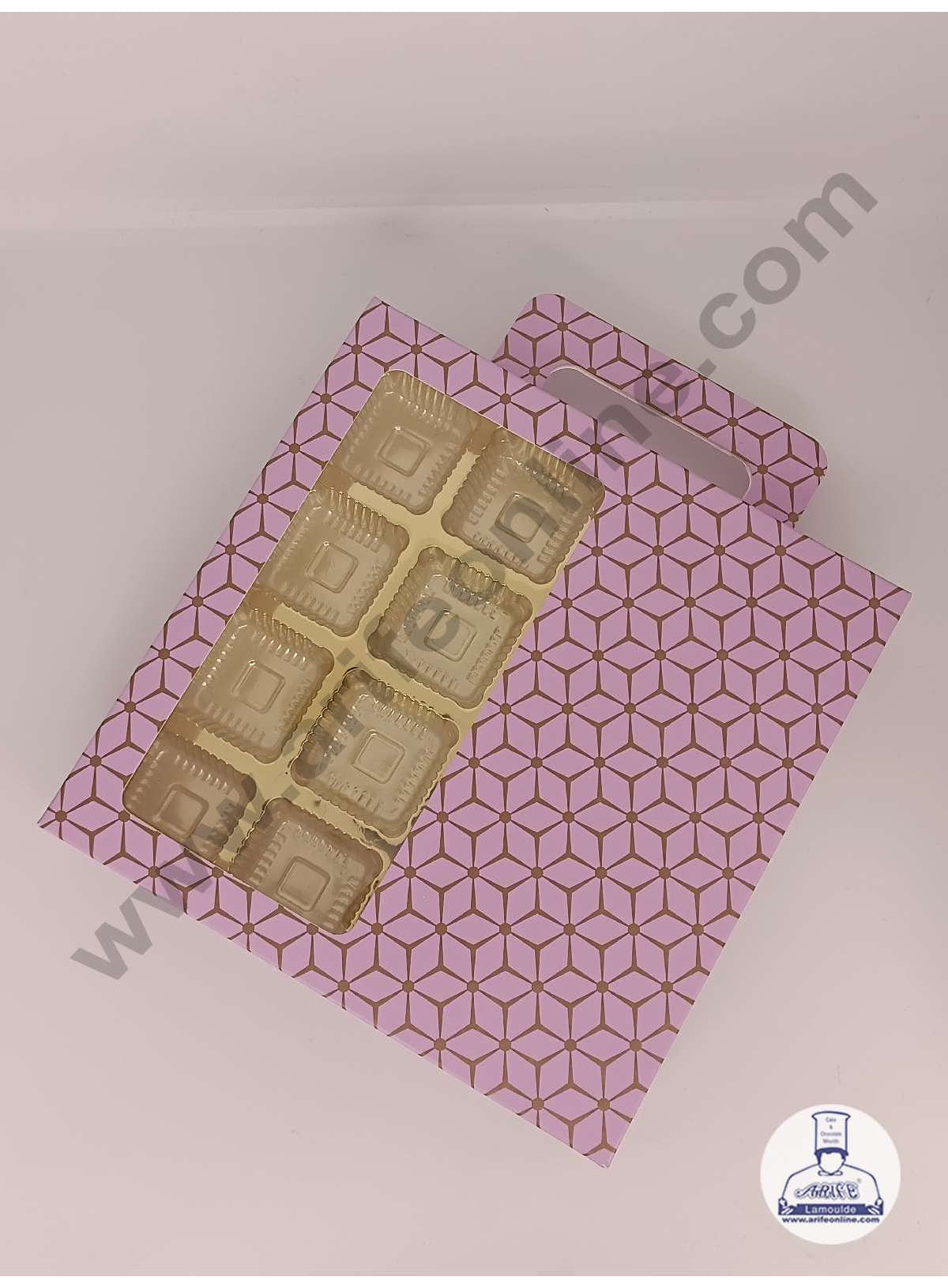 16 Cavity 3D Cube Print Chocolate Box with Cavity, Clear Window & Handle ( 10 Piece Pack ) - Pastel Purple (MOQ 12 PACK) (RDD)