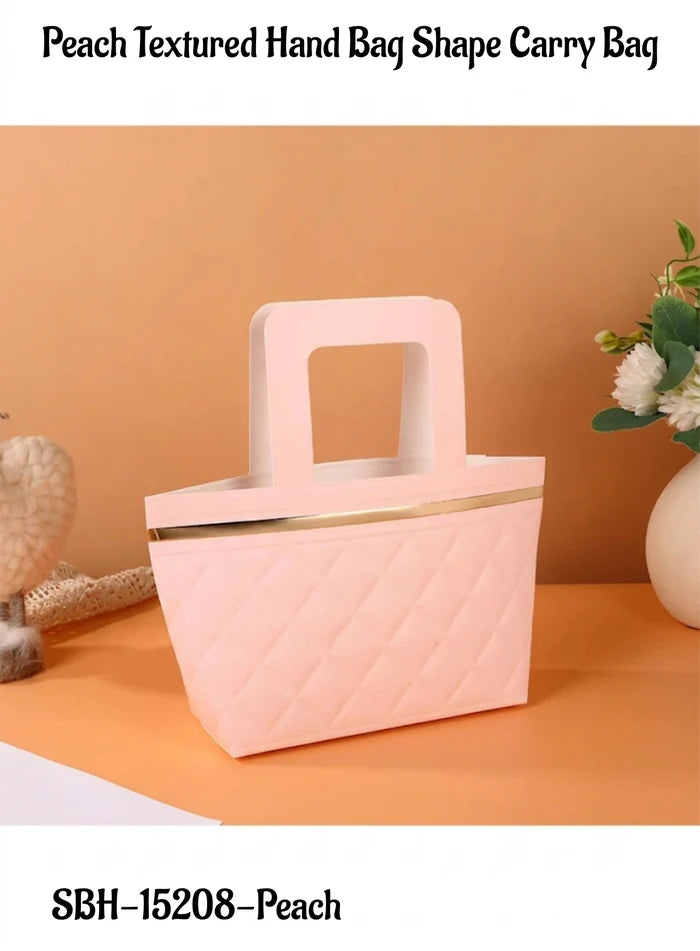 Peach Textured Hand Bag Shape Carry Bag For Gifting & Hampers (MOQ 100 PCS) (FD)
