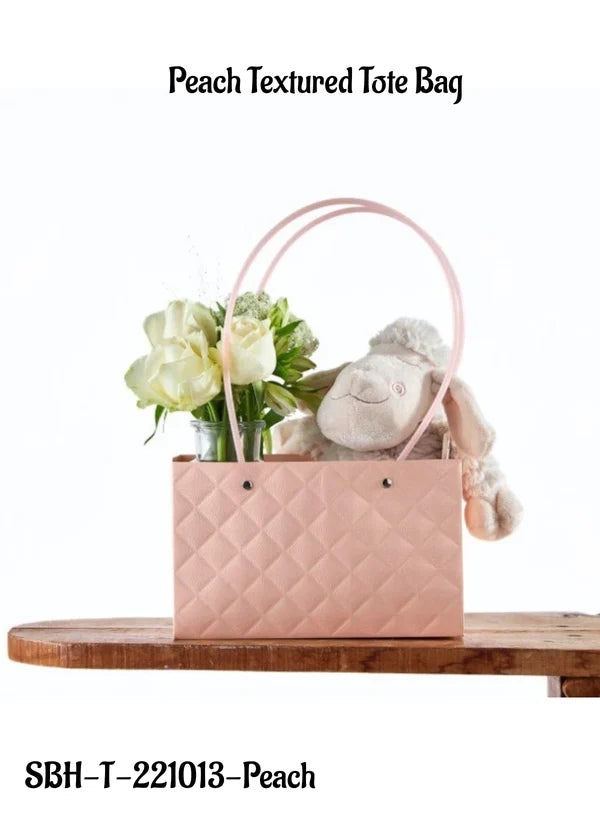 Peach Textured Tote Bag Hampers For Gifting And Flower Bouquets Foldable (MOQ 100 PCS) (FD)
