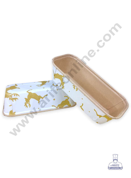 Christmas Theme Reindeer Print Bake & Serve Paper Baking Plum Cake Mould - White & Gold (MOQ 100 PCS)