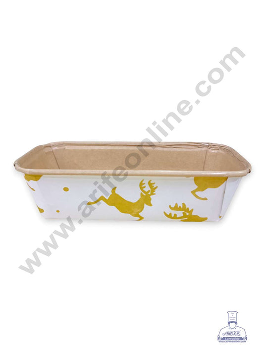 Christmas Theme Reindeer Print Bake & Serve Paper Baking Plum Cake Mould - White & Gold (MOQ 100 PCS)