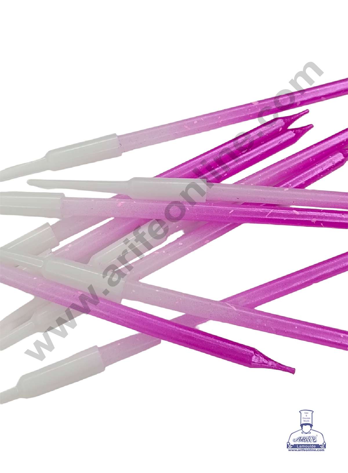Pink & White Ombre with White Splash Candles with Stand for Cake and Cupcake Decorations (Set of 10 Pcs) (MOQ 12 SET)