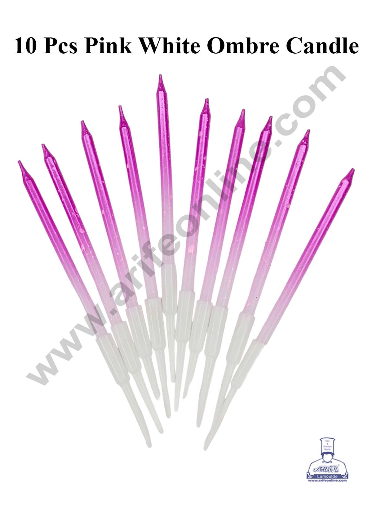 Pink & White Ombre with White Splash Candles with Stand for Cake and Cupcake Decorations (Set of 10 Pcs) (MOQ 12 SET)
