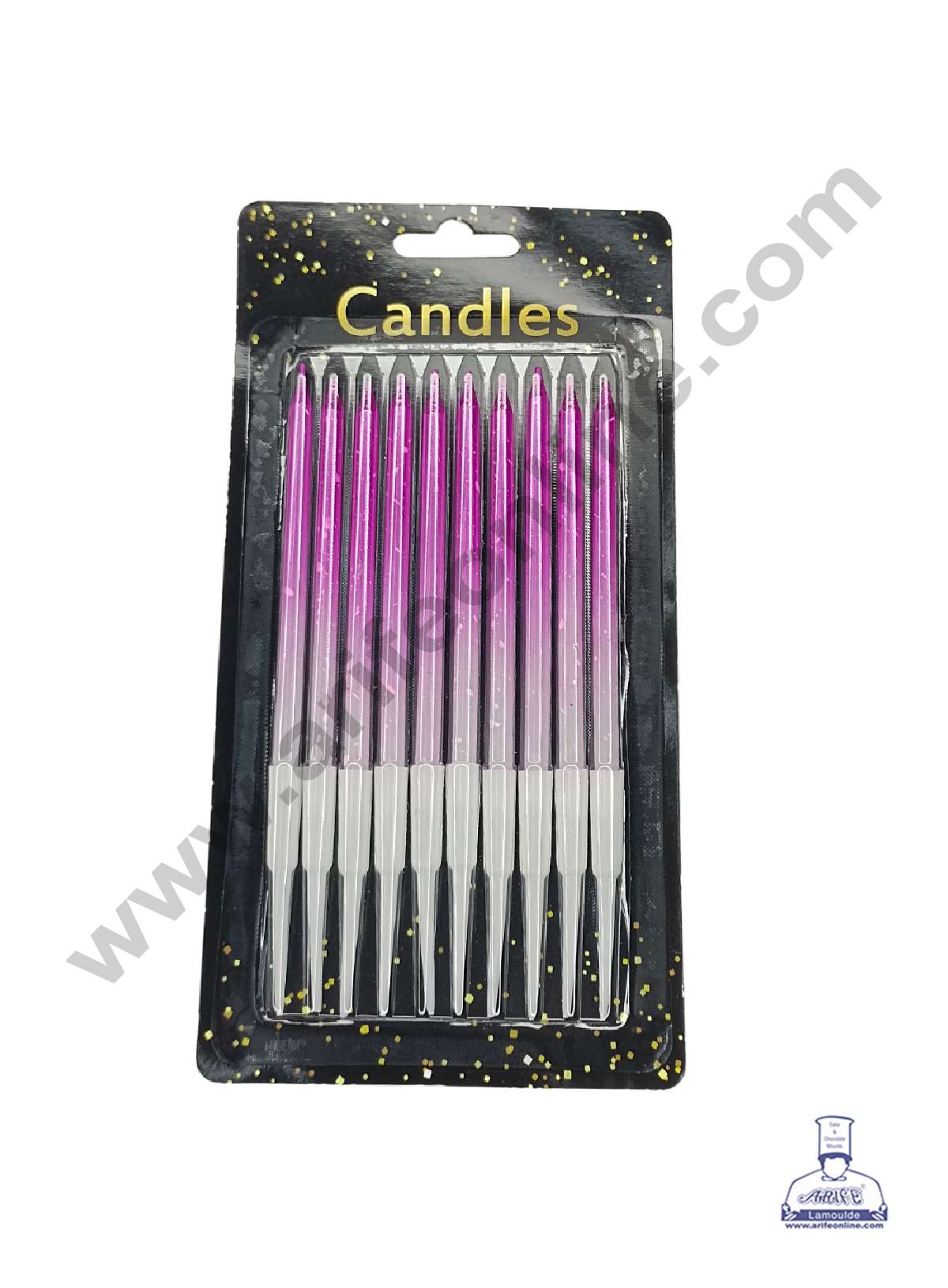 Pink & White Ombre with White Splash Candles with Stand for Cake and Cupcake Decorations (Set of 10 Pcs) (MOQ 12 SET)