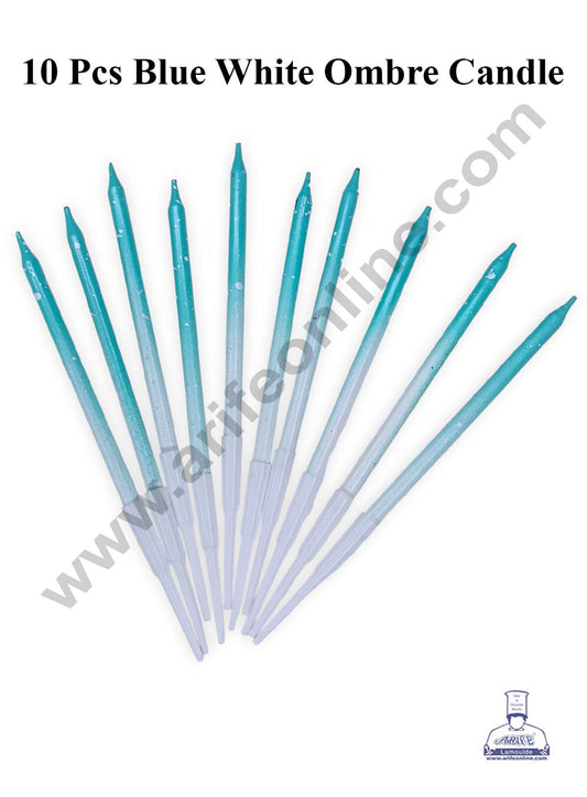 Blue & White Ombre with White Splash Candles with Stand for Cake and Cupcake Decorations (Set of 10 Pcs) (MOQ 12 SET)