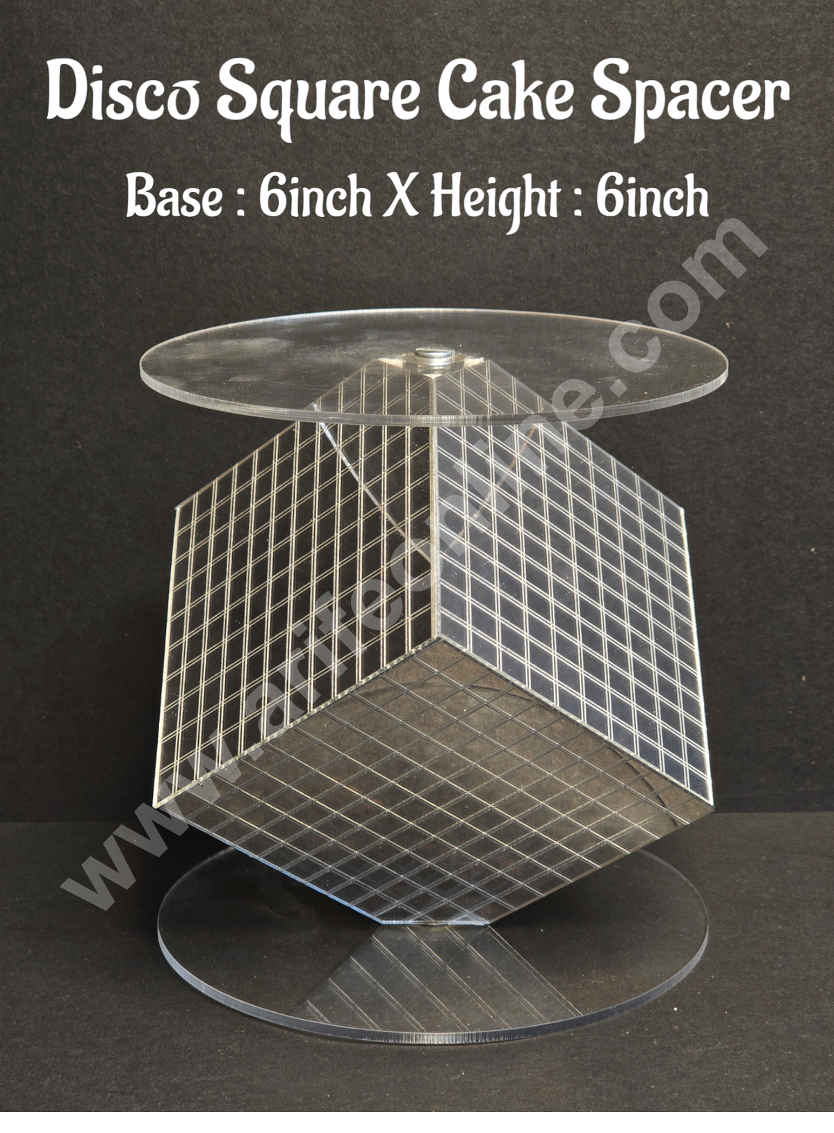 Disco Square Cake Spacer For Cake and Cupcake Decoration - Base 6 inch X Height 6 inch (MOQ 12 PCS)