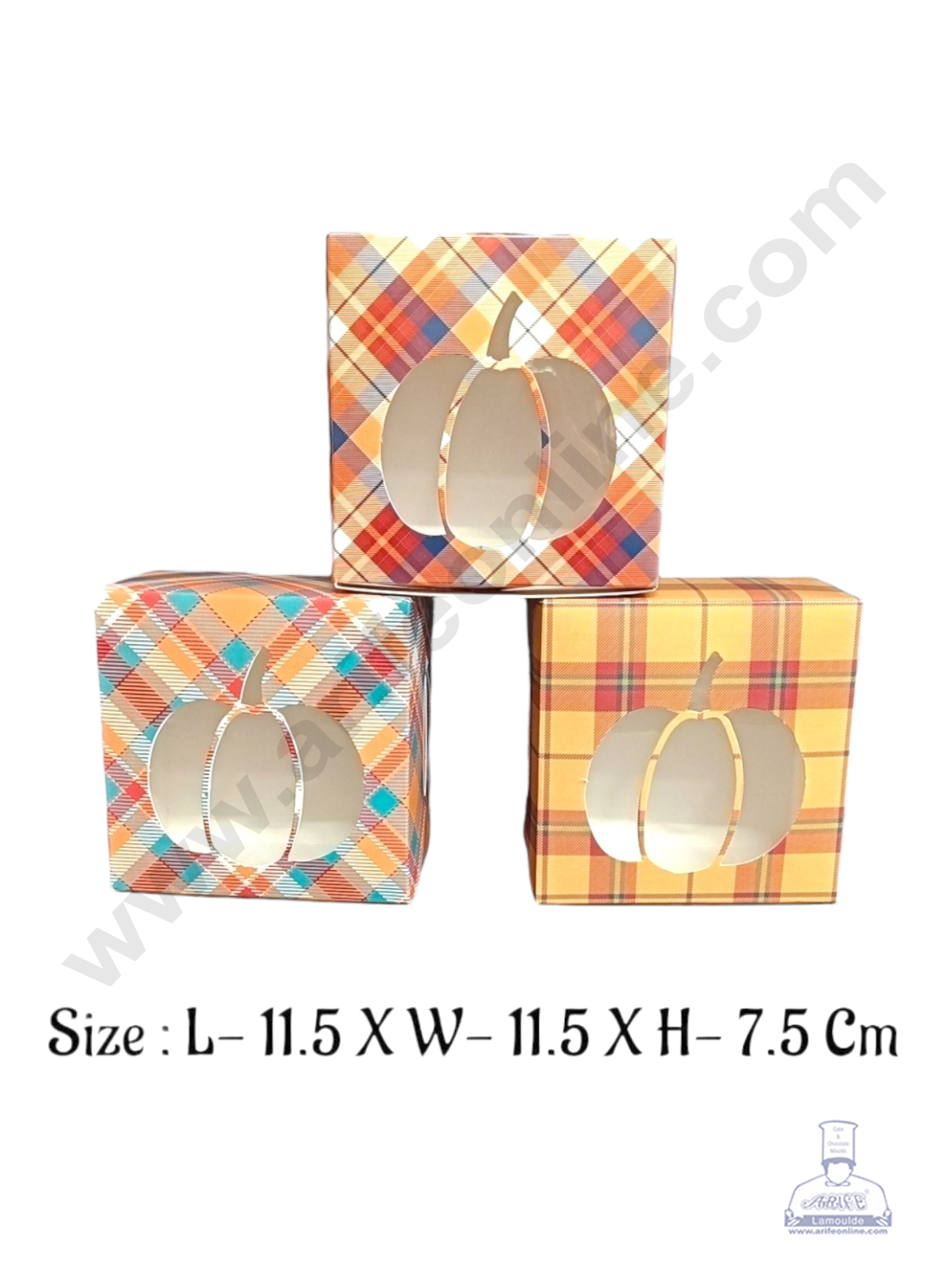 Pastry Box Orange And Red Checks  Colour With Window (Pack of 10 Pcs) (MOQ 12 PACK)
