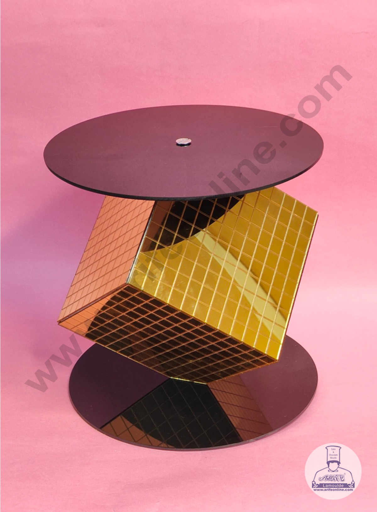 Golden Disco Square Cake Spacer For Cake and Cupcake Decoration - Base 8 inch X Height 8 inch (MOQ 12 PCS)