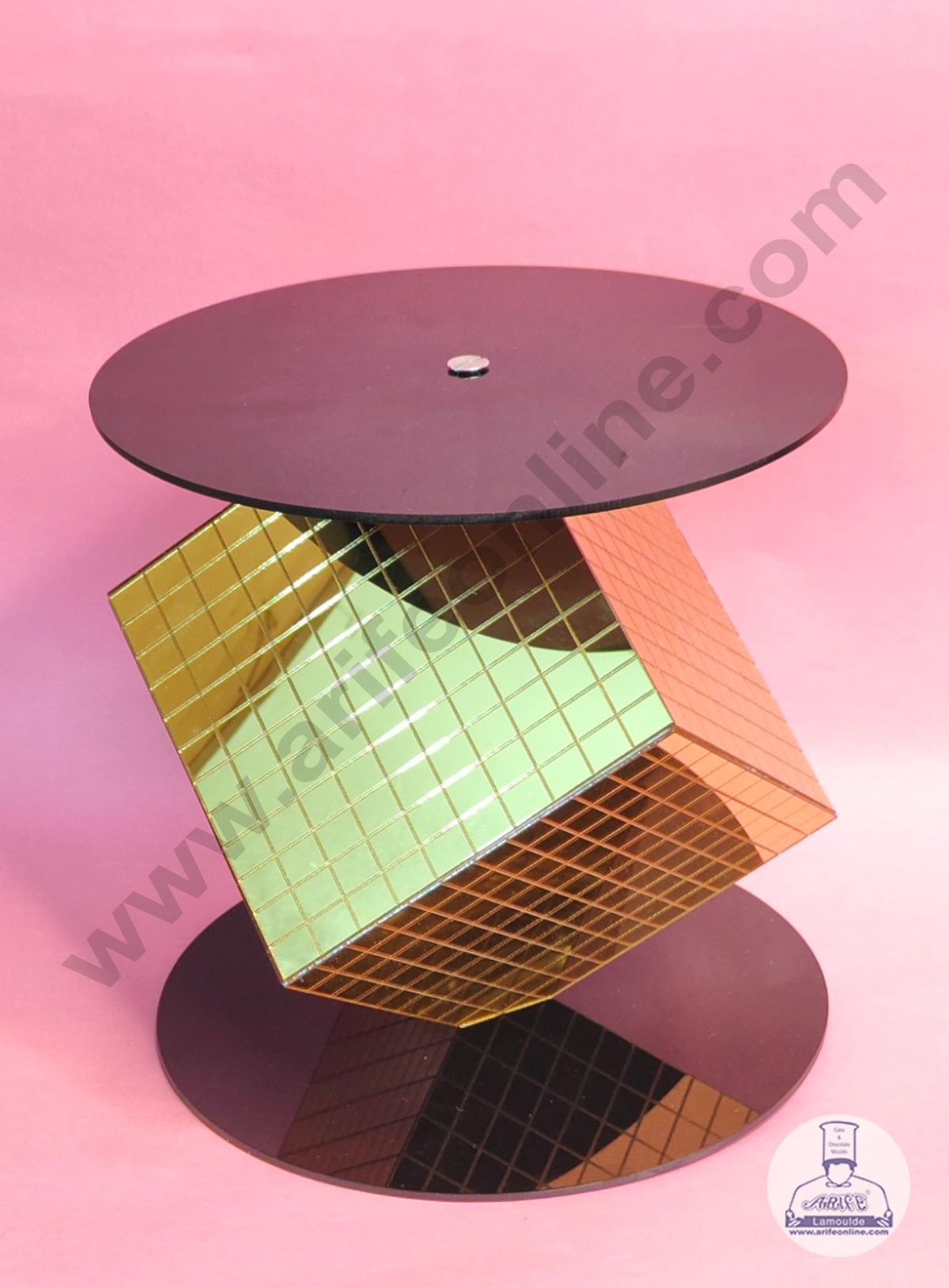 Golden Disco Square Cake Spacer For Cake and Cupcake Decoration - Base 8 inch X Height 8 inch (MOQ 12 PCS)