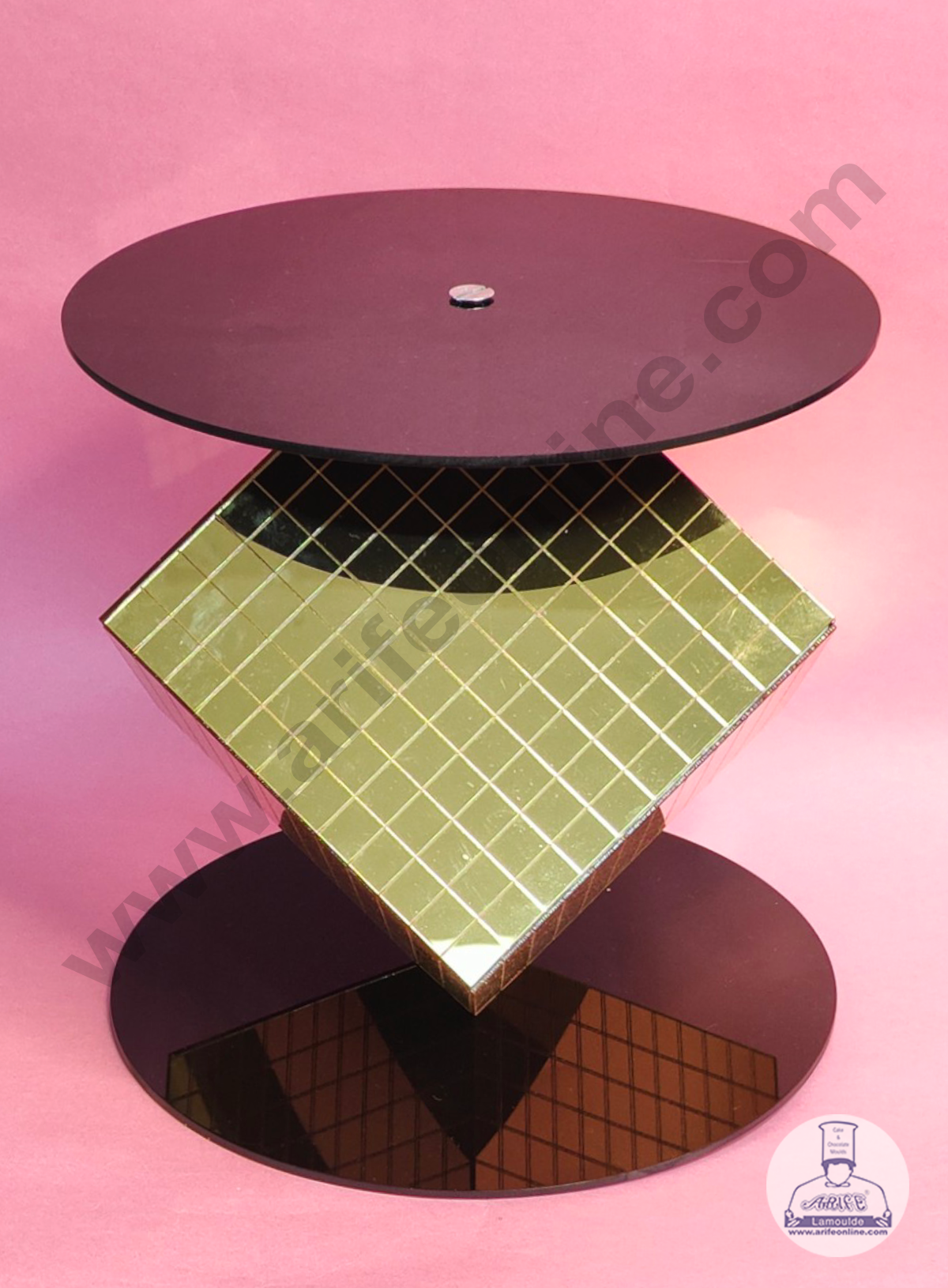 Golden Disco Square Cake Spacer For Cake and Cupcake Decoration - Base 8 inch X Height 8 inch (MOQ 12 PCS)