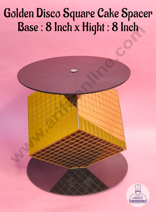 Golden Disco Square Cake Spacer For Cake and Cupcake Decoration - Base 8 inch X Height 8 inch (MOQ 12 PCS)
