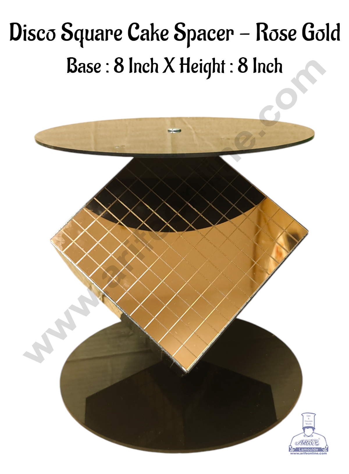 Rose Gold Disco Square Cake Spacer For Cake and Cupcake Decoration - Base 8 inch X Height 8 inch  (MOQ 12 PCS)