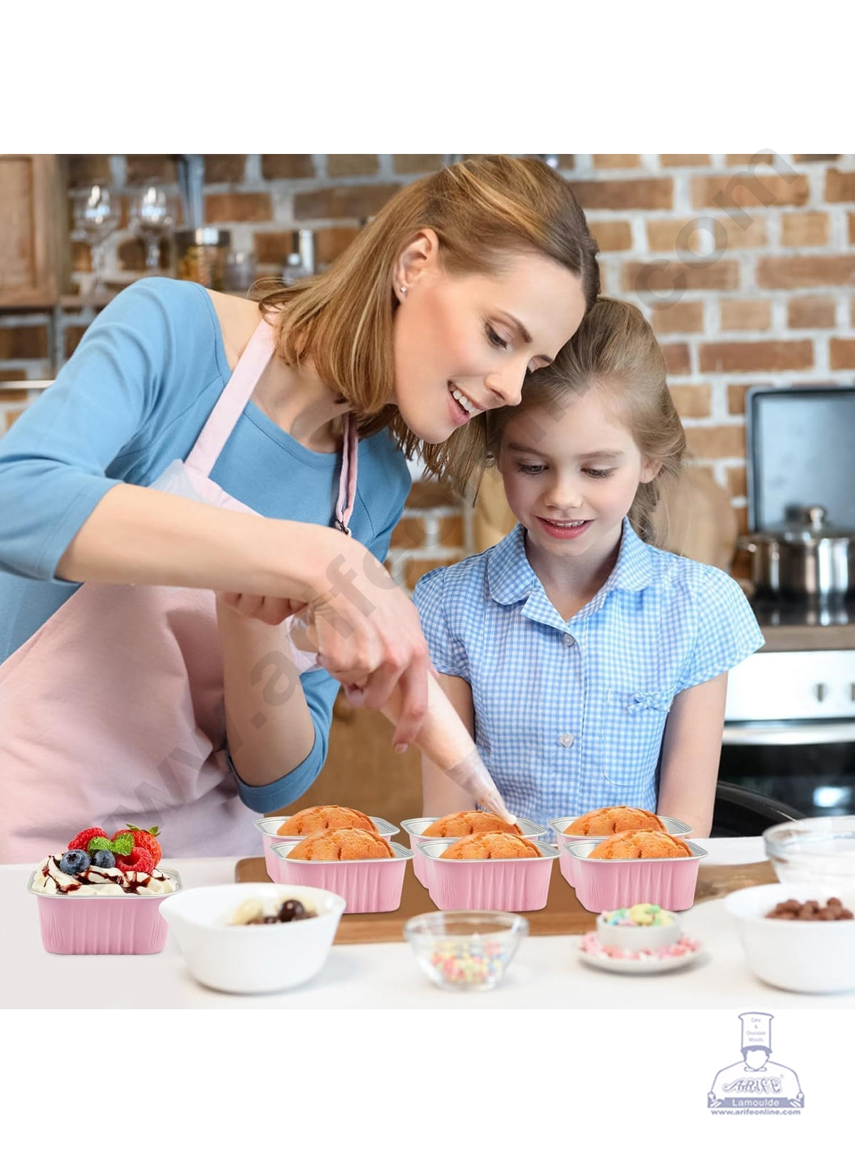Square Atom Aluminium Cup Tin Foil With Lid Bake & Serve Cup| Aluminium Containers | Non-Stick Foil Baking Cups - Pink - 2000 Pcs per cartoon (MOQ 1 CRTN) (O)