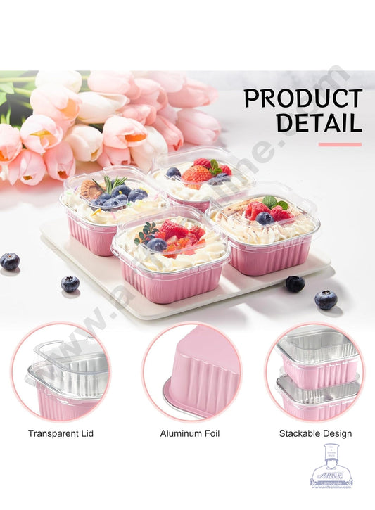 Square Atom Aluminium Cup Tin Foil With Lid Bake & Serve Cup| Aluminium Containers | Non-Stick Foil Baking Cups - Pink - 2000 Pcs per cartoon (MOQ 1 CRTN) (O)