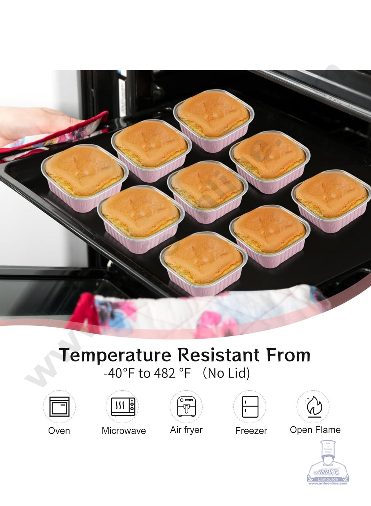 Square Atom Aluminium Cup Tin Foil With Lid Bake & Serve Cup| Aluminium Containers | Non-Stick Foil Baking Cups - Pink - 2000 Pcs per cartoon (MOQ 1 CRTN) (O)
