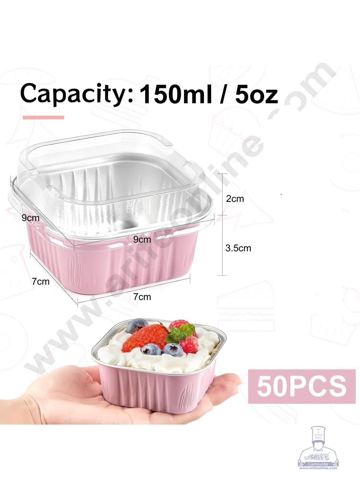 Square Atom Aluminium Cup Tin Foil With Lid Bake & Serve Cup| Aluminium Containers | Non-Stick Foil Baking Cups - Pink - 2000 Pcs per cartoon (MOQ 1 CRTN) (O)