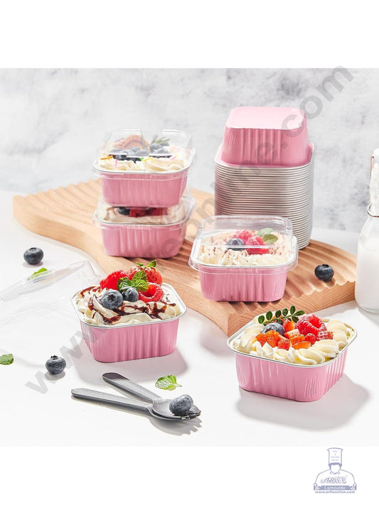 Square Atom Aluminium Cup Tin Foil With Lid Bake & Serve Cup| Aluminium Containers | Non-Stick Foil Baking Cups - Pink - 2000 Pcs per cartoon (MOQ 1 CRTN) (O)