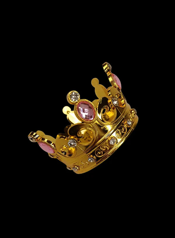 Royal Gold Plastic Crown with Pink Jewels Cake Topper ( SBMT-CR-ND-54-2-Pink) (MOQ 12 PCS)  (OD)