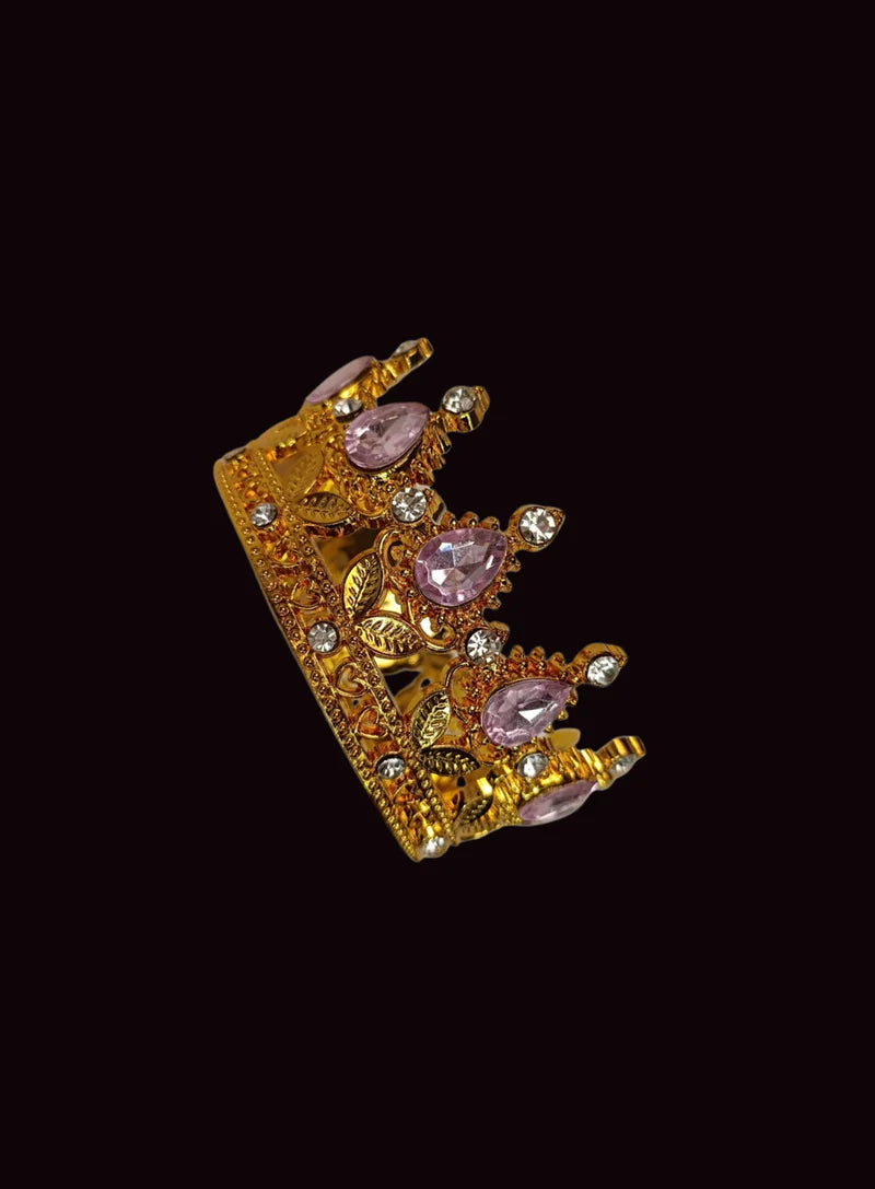 Golden Floral Crown -Pink Gem-Small Cake Topper (SBMT-CR-ND-54-5-Pink-S) (MOQ 12 PCS) (OE)