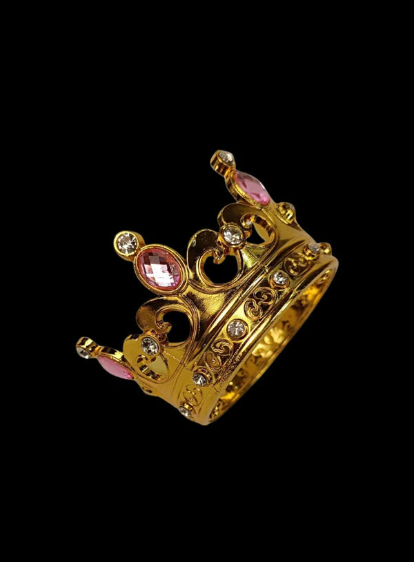 Royal Gold Plastic Crown with Pink Jewels Cake Topper ( SBMT-CR-ND-54-2-Pink) (MOQ 12 PCS)  (OD)