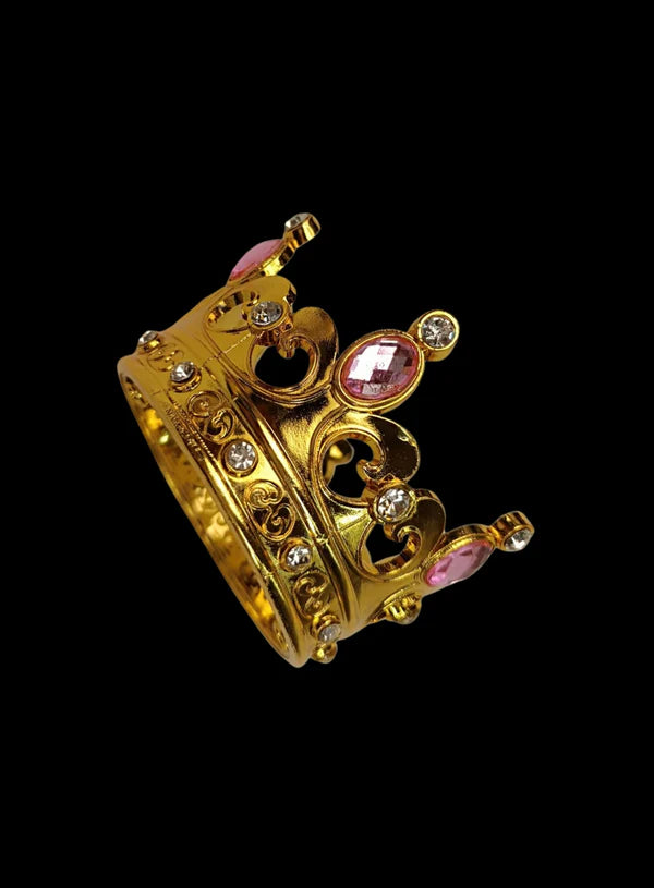 Royal Gold Plastic Crown with Pink Jewels Cake Topper ( SBMT-CR-ND-54-2-Pink) (MOQ 12 PCS)  (OD)
