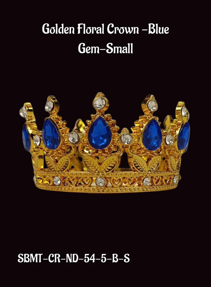 Golden Floral Crown -Blue Gem-Small Cake Topper ( SBMT-CR-ND-54-5-B-S)  (MOQ 12 PCS) (OE)