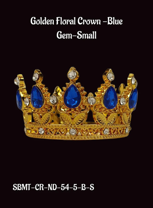 Golden Floral Crown -Blue Gem-Small Cake Topper ( SBMT-CR-ND-54-5-B-S)  (MOQ 12 PCS) (OE)