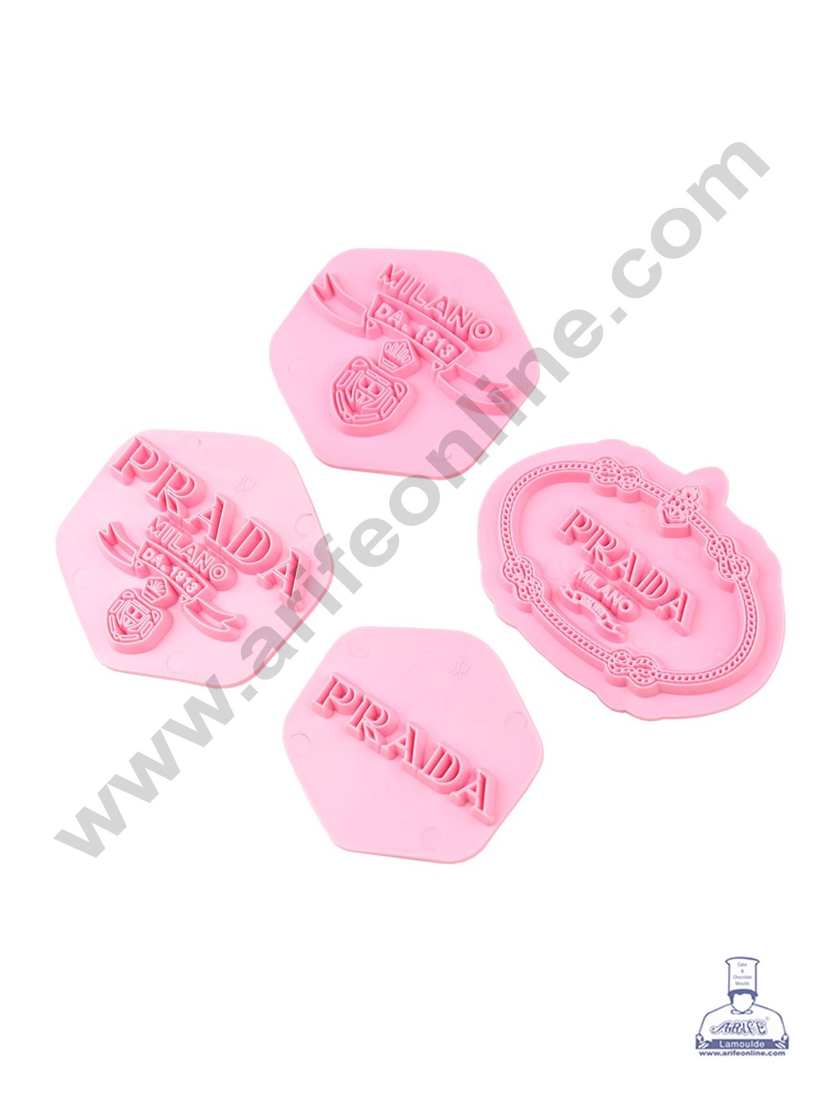 Cake Decor Plastic Prada Logo Shape Embosser Fondant Quilt Biscuit Mold Cookie Cutter For Cupcake Decoration And Cake Decorating Tools(4 Pcs Set)