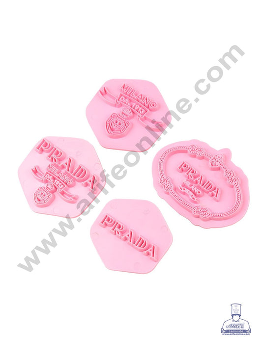 Cake Decor Plastic Prada Logo Shape Embosser Fondant Quilt Biscuit Mold Cookie Cutter For Cupcake Decoration And Cake Decorating Tools(4 Pcs Set)