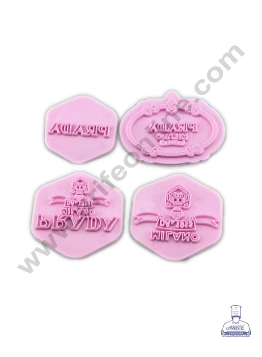 Cake Decor Plastic Prada Logo Shape Embosser Fondant Quilt Biscuit Mold Cookie Cutter For Cupcake Decoration And Cake Decorating Tools(4 Pcs Set)