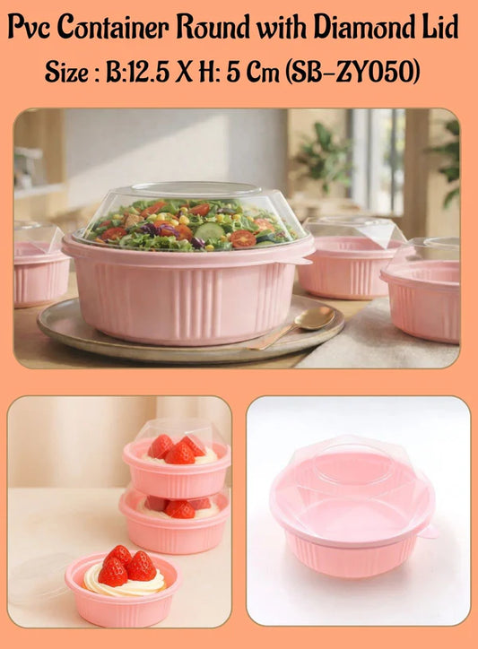 5 Pcs Pvc Container Round With Diamond Lid | Dessert Package (SB-ZY050)  (MOQ 100 PCS)(AO.5)