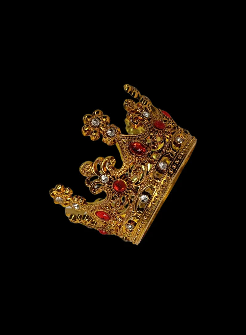 Golden Plastic Crown with Red Crystals Cake Topper (SBMT-CR-ND-54-3-R) (MOQ 12 PCS) (OD)