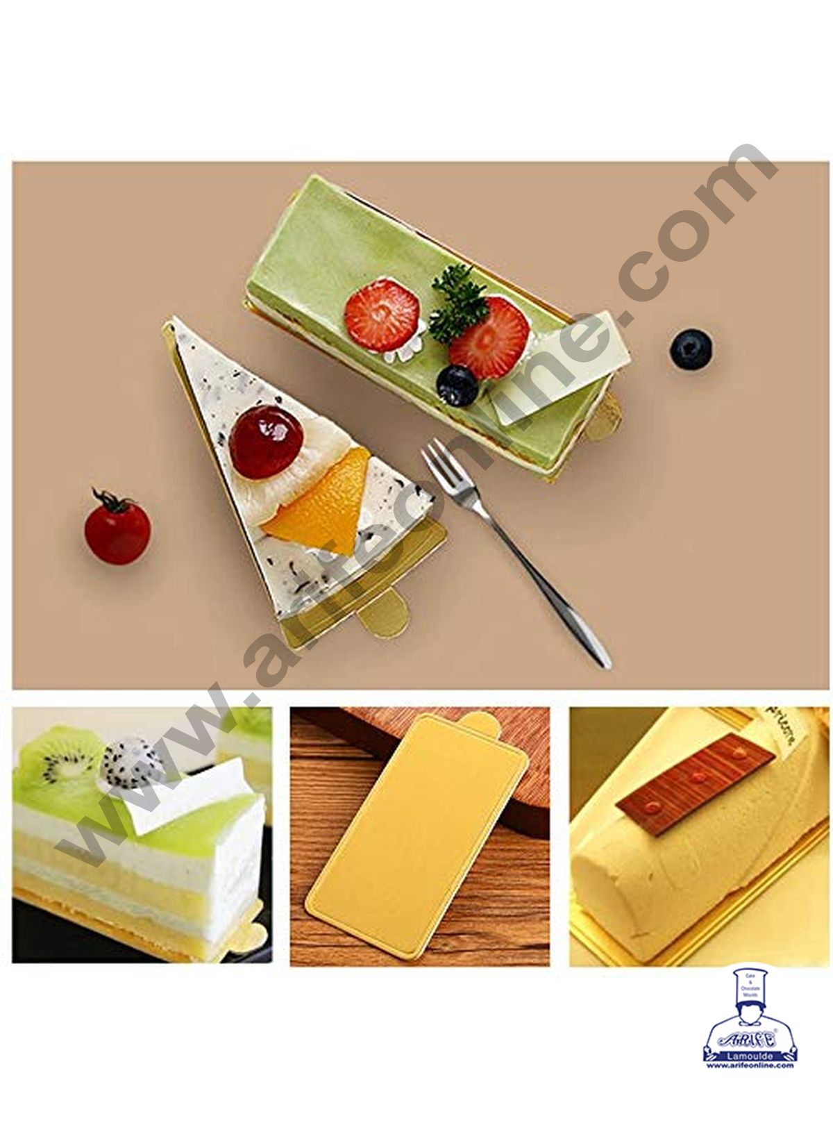 Cake Decor Rectangle Pastry Base Boards - Gold 100 Pcs Pack