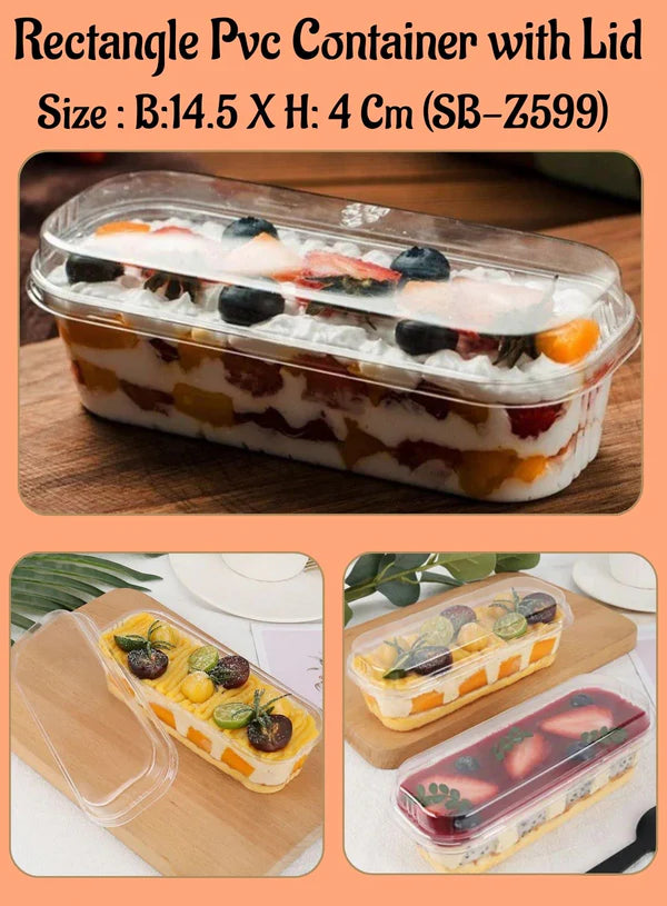 Rectangle PVC Dessert Containers with Lid – Clear, Food-Grade Packaging for Cakes, Tiramisu, Pastries & Takeaway Desserts (SB-Z599)  (MOQ 100 PCS)   (AD)