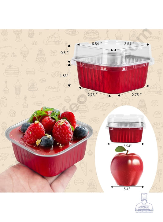 Square Atom Aluminium Cup Tin Foil With Lid Bake & Serve Cup| Aluminium Containers | Non-Stick Foil Baking Cups - Red - 2000 Pcs per cartoon (MOQ 1 CRTN)(O)