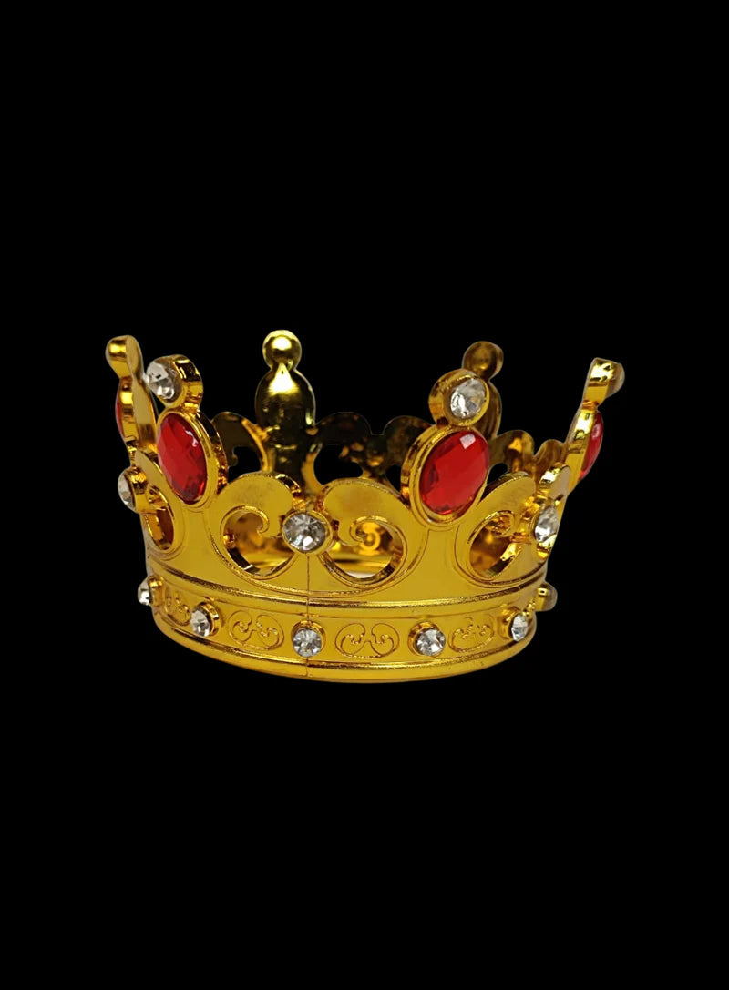 Royal Gold Plastic Crown with Red Jewels Cake Topper (SBMT-CR-ND-54-2-R) (MOQ 12 PCS) (OD)