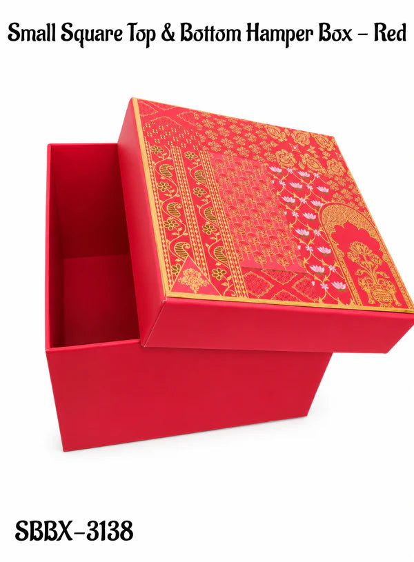 Red Traditional Square Top & Bottom Hamper Box (6x6x4 Inch) | Gift Packaging Box (SBBX-3138) - (MOQ 100 PCS)