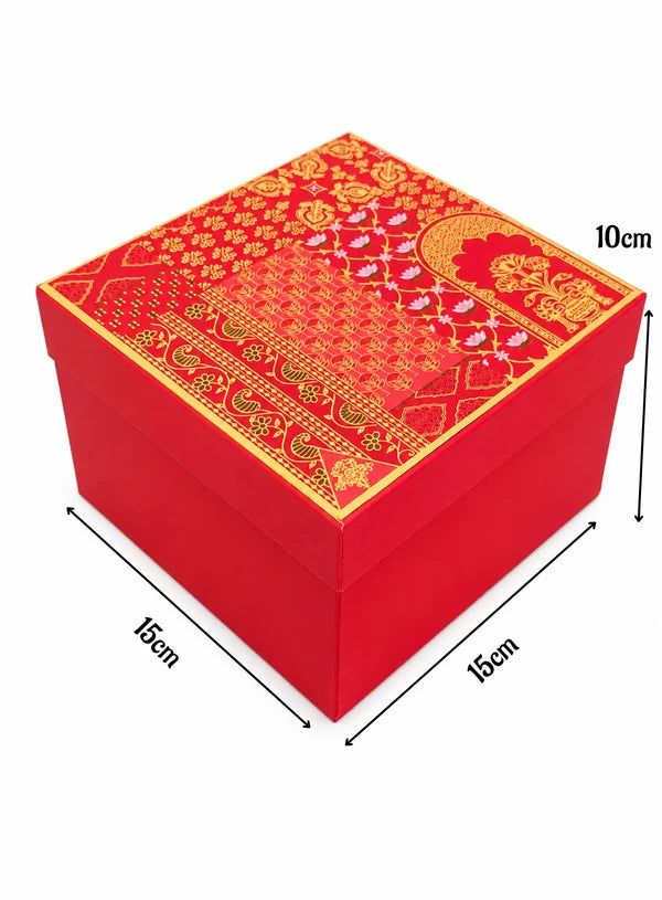 Red Traditional Square Top & Bottom Hamper Box (6x6x4 Inch) | Gift Packaging Box (SBBX-3138) - (MOQ 100 PCS)