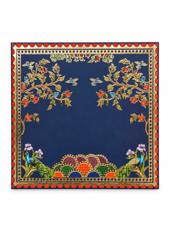 Royal Blue Peacock Square Top & Bottom Hamper Box (8x8x4 Inch) | Gift Packaging Box (SBBX-3136) - (MOQ 100 PCS)