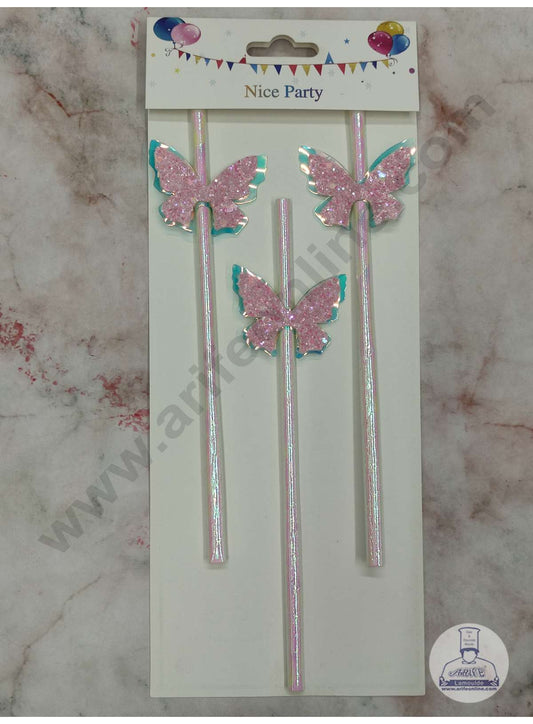 3pcs Dual Shade Pink Blue Butterfly Straw Topper For Cake Decoration( SB-STRAW-336-PB ) (MOQ 12 PCS)