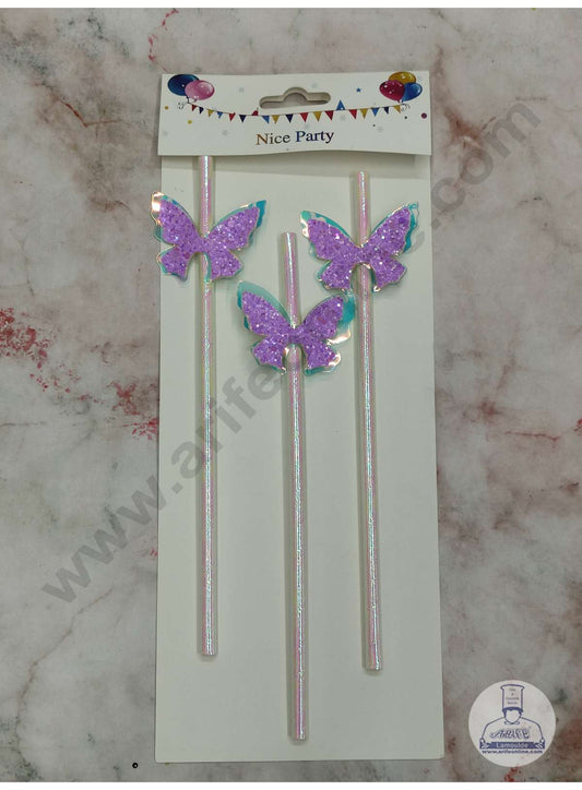 3pcs Dual Shade Purple Blue Butterfly Straw Topper For Cake Decoration( SB-STRAW-336-PRB ) (MOQ 12 PCS)  (ID)
