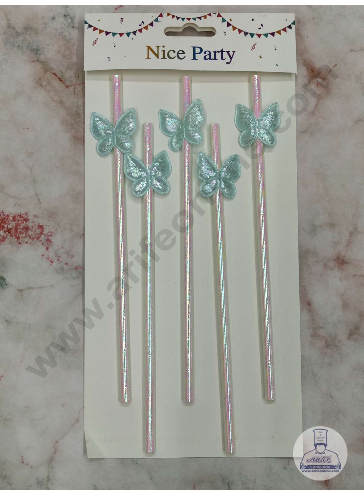 5pcs Blue Butterfly Straw Topper For Cake Decoration( SB-STRAW-339-Blue ) (MOQ 12 PCS)