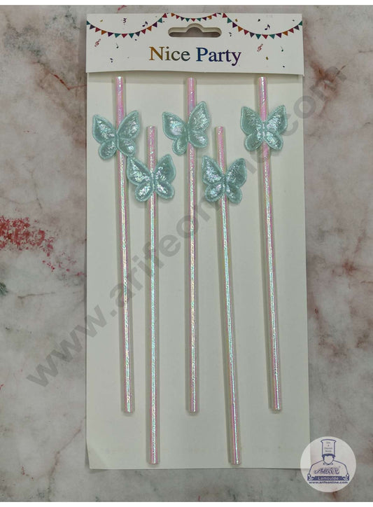 5pcs Blue Butterfly Straw Topper For Cake Decoration( SB-STRAW-339-Blue ) (MOQ 12 PCS)