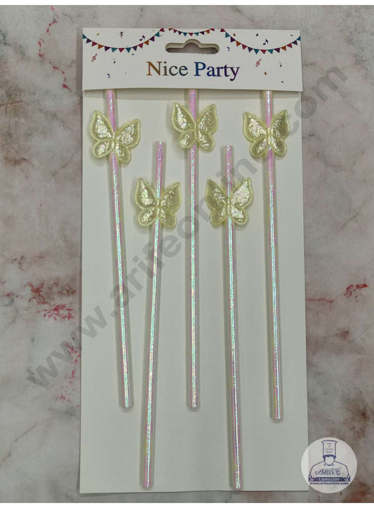 5pcs Yellow Butterfly Straw Topper For Cake Decoration( SB-STRAW-339-Yellow ) (MOQ 12 PCS)