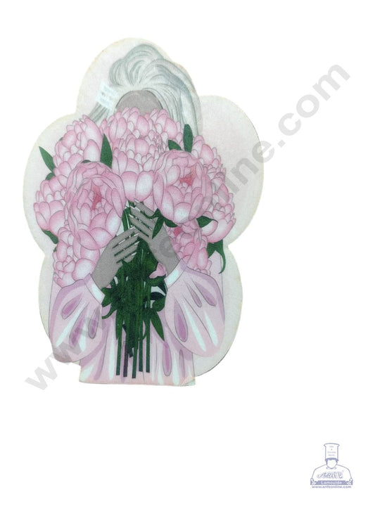 Edible Theme Topper Pre Cut Wafer Paper High Quality - Girl With Large Peony Flowers- ( 1 pc Pack ) SB-WPC-3104  (MOQ 12 PCS)