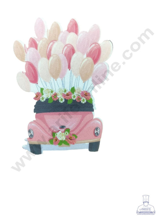 Edible Theme Topper Pre Cut Wafer Paper High Quality - Pink Vintage Car With Balloons - ( 1 pc Pack ) SB-WPC-3105  (MOQ 12 PCS)