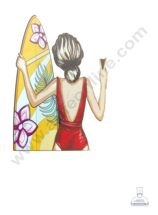 Edible Theme Topper Pre Cut Wafer Paper High Quality - Girl With Surfing Board- ( 1 pc Pack ) SB-WPC-3109 (MOQ 12 PCS)
