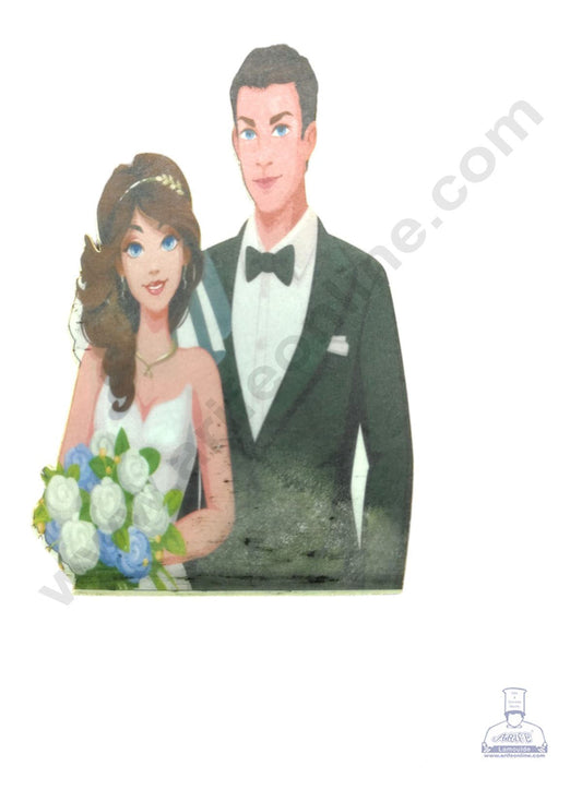 Edible Theme Topper Pre Cut Wafer Paper High Quality -  Couple With Bouquet- ( 1 pc Pack ) SB-WPC-3110  (MOQ 12 PCS)