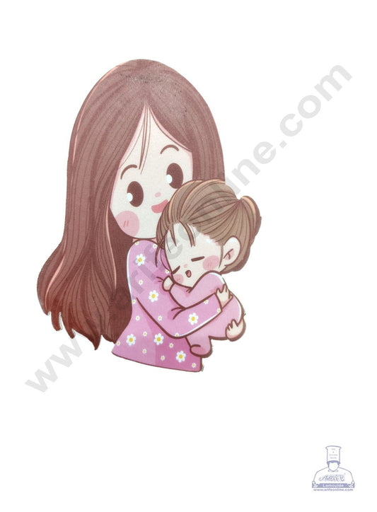 Edible Theme Topper Pre Cut Wafer Paper High Quality -  Mother With Baby Girl - ( 1 pc Pack ) SB-WPC-3112 (MOQ 12 PCS)
